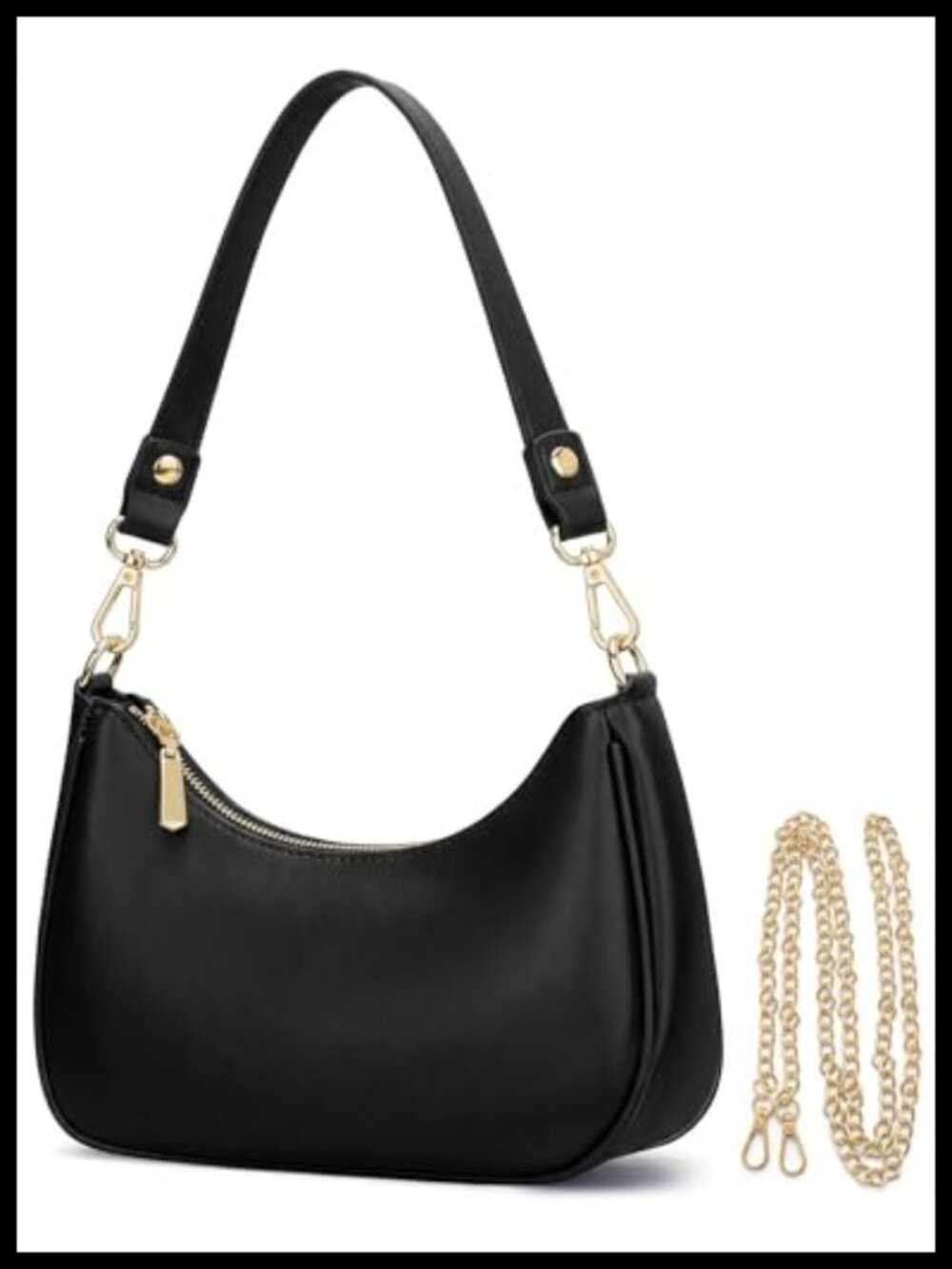Vegan Leather Mini Shoulder Bag Crescent Hobo Purse YKK Zipper Gold Hardware
